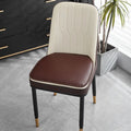 Leather horseshoe-shaped seat cushion shown in beige colour on wooden chair