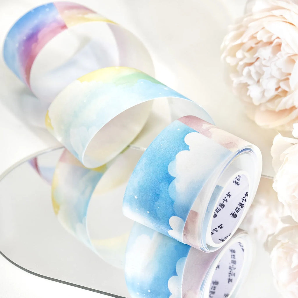 Japanese paper sky theme decorative tape roll with colourful cloud design, 30mm width