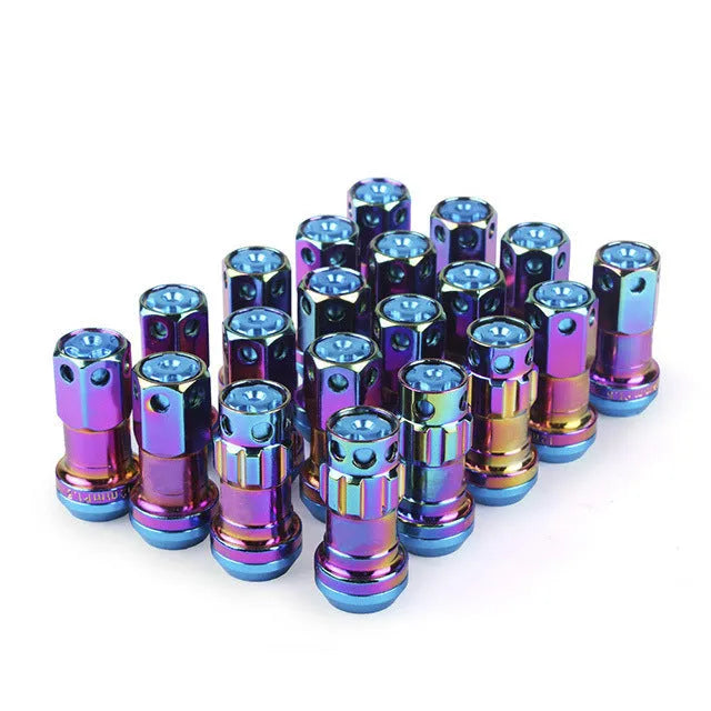 Forged aluminium alloy wheel hub nuts in multiple colours with M12 thread specifications