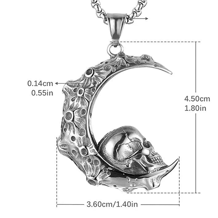 Men's silver skull necklace with stainless steel chain and alloy pendant in sports style