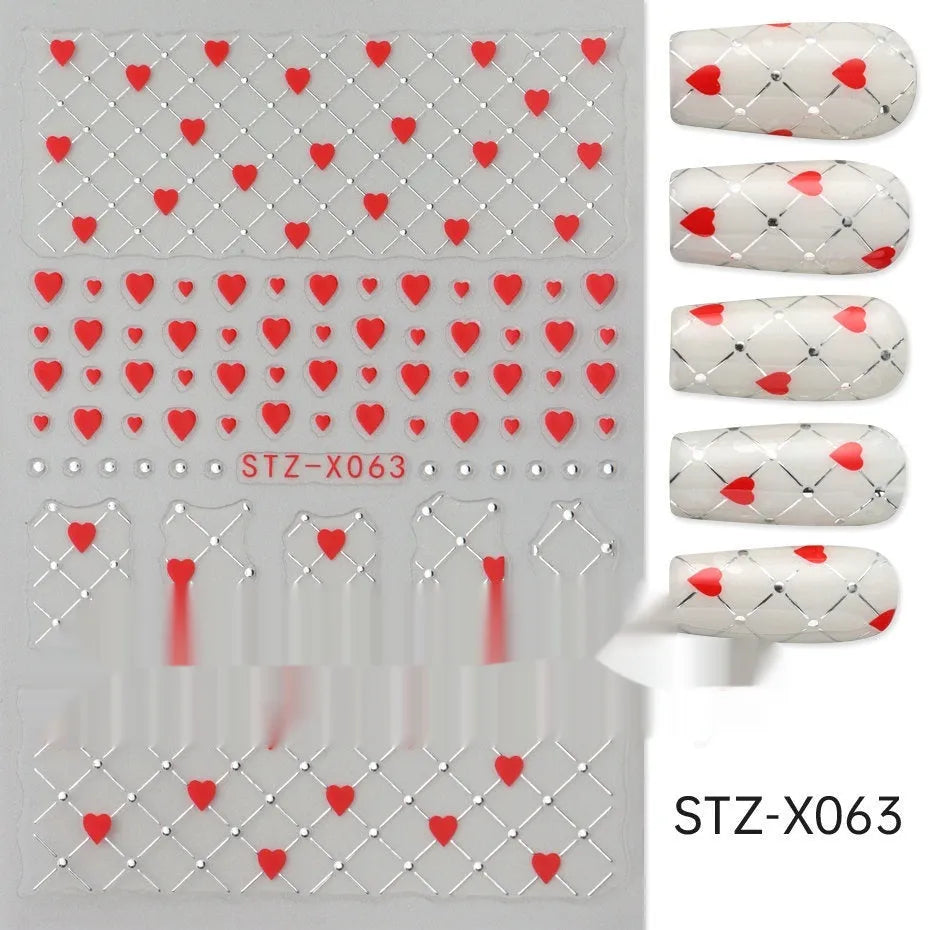 Cartoon nail art stickers with black and silver strip love pattern design