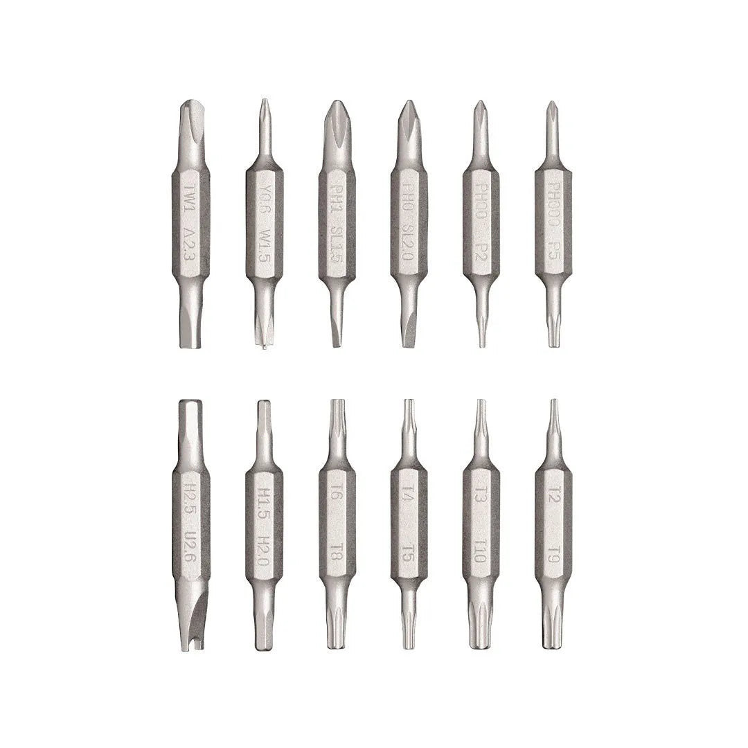 24-in-1 electronics repair screwdriver set with aluminium alloy handle and magnetic bit storage in three colour options