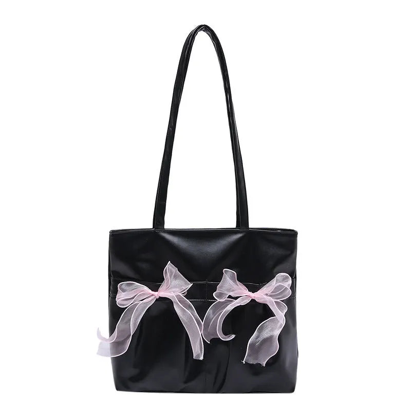 College style bow tote bag in black and pink with large capacity and internal zip compartment