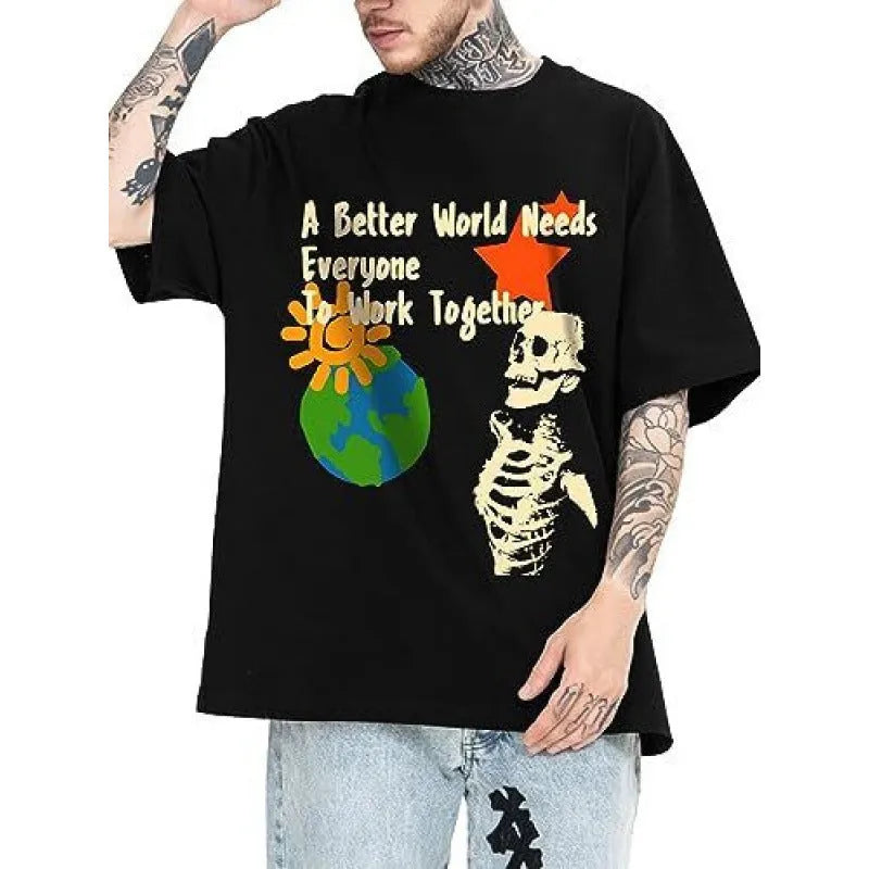 Men's printed street short-sleeved sports T-shirt in polyester fabric with digital pattern design