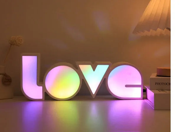 Rainbow design LOVE letter LED decorative light with colourful lampshade for romantic room decoration