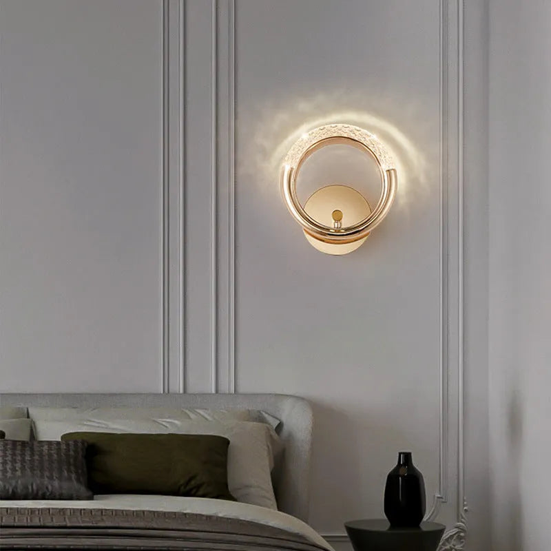 Minimalist modern bedroom wall lamp with an acrylic shade, shown as wall lamp type B