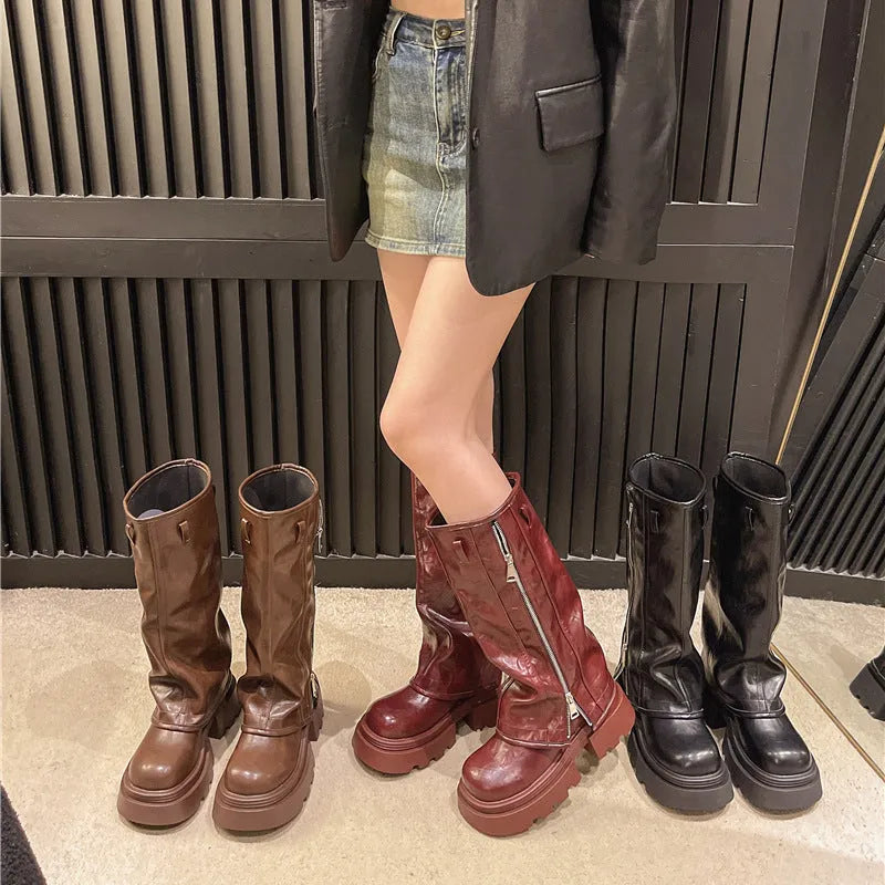 Platform muffin pants Martin boots with high cylinder length and square heel in three colour options