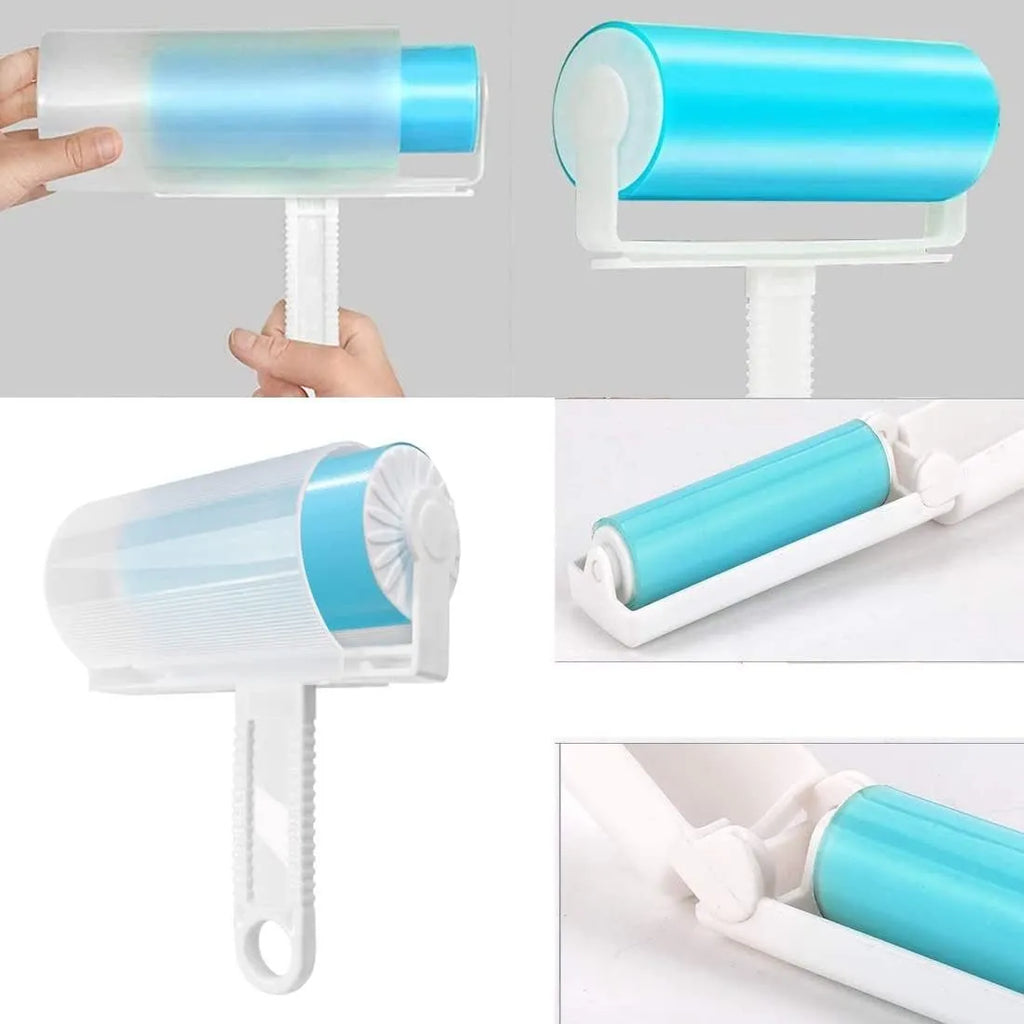 Blue green pink or yellow washable reusable lint roller for pet hair removal