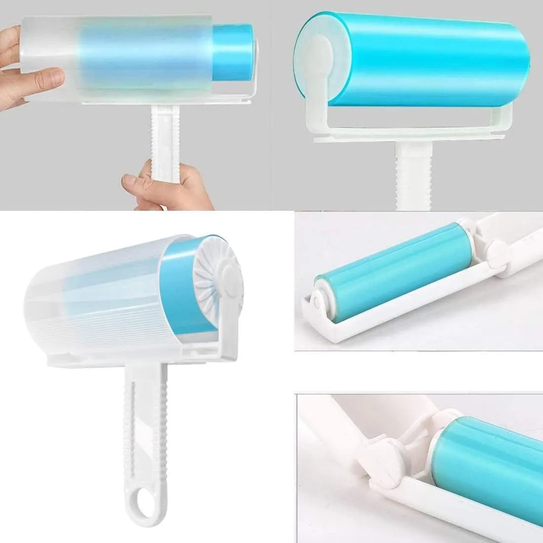 Blue green pink or yellow washable reusable lint roller for pet hair removal
