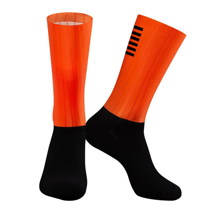 Athletic socks for sports in orange, black, purple, white, grey, and dark blue colours