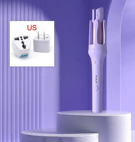 Automatic hair curler with 32mm barrel in white brand pink colour with multiple plug adapters