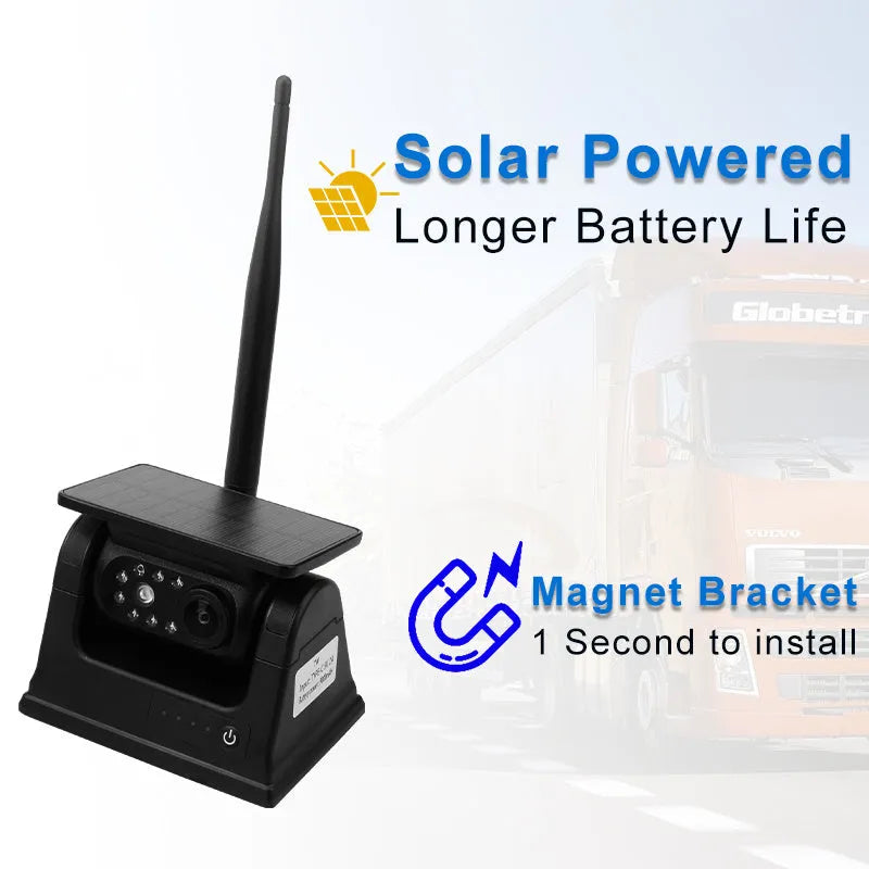 Solar wireless charging reversing camera with magnet suction mount for vehicle monitoring