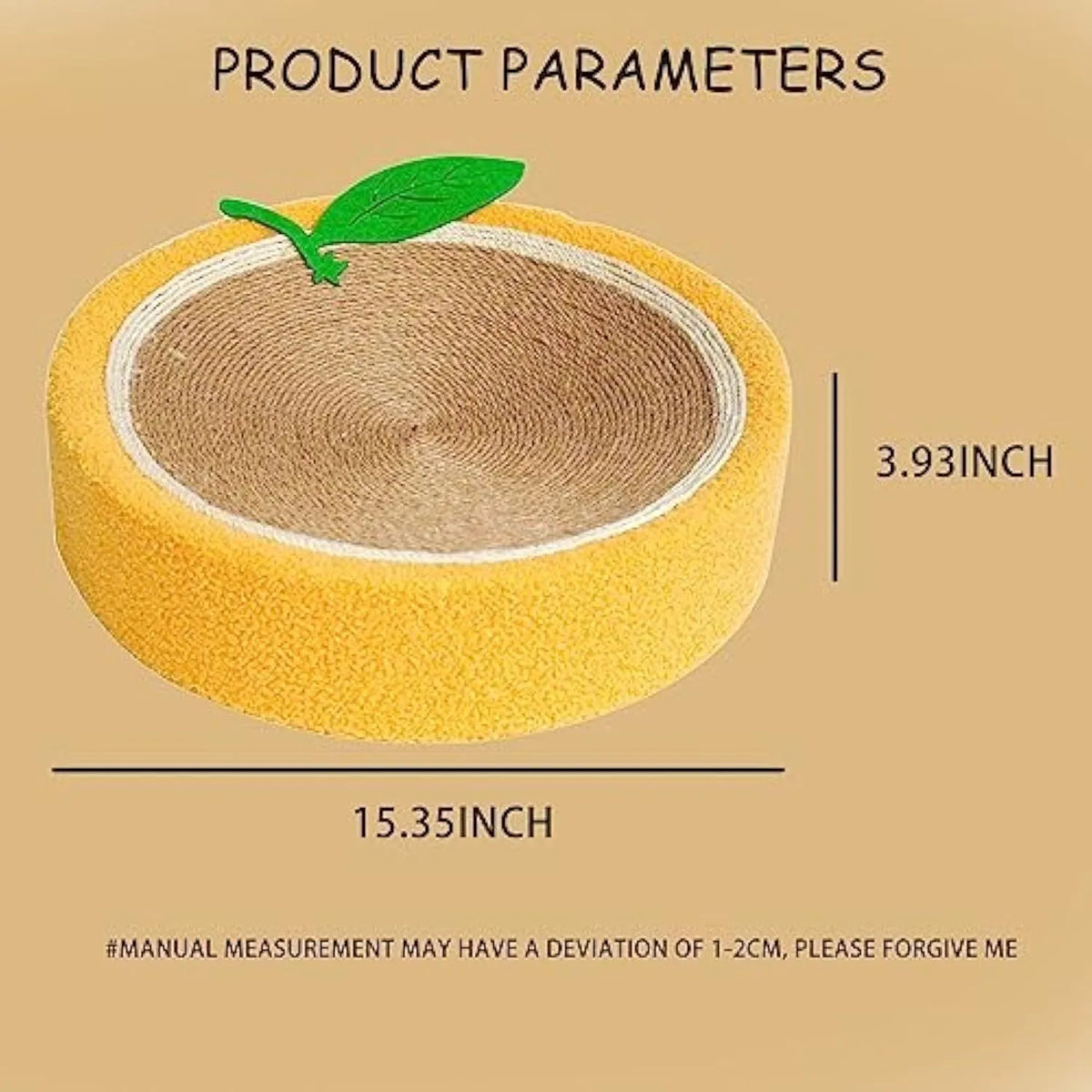 Orange round sisal cat scratching board with concave centre serving as both scratcher and cat bed
