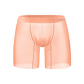 Men's solid colour ice silk boxer shorts in orange, showing low waist design.