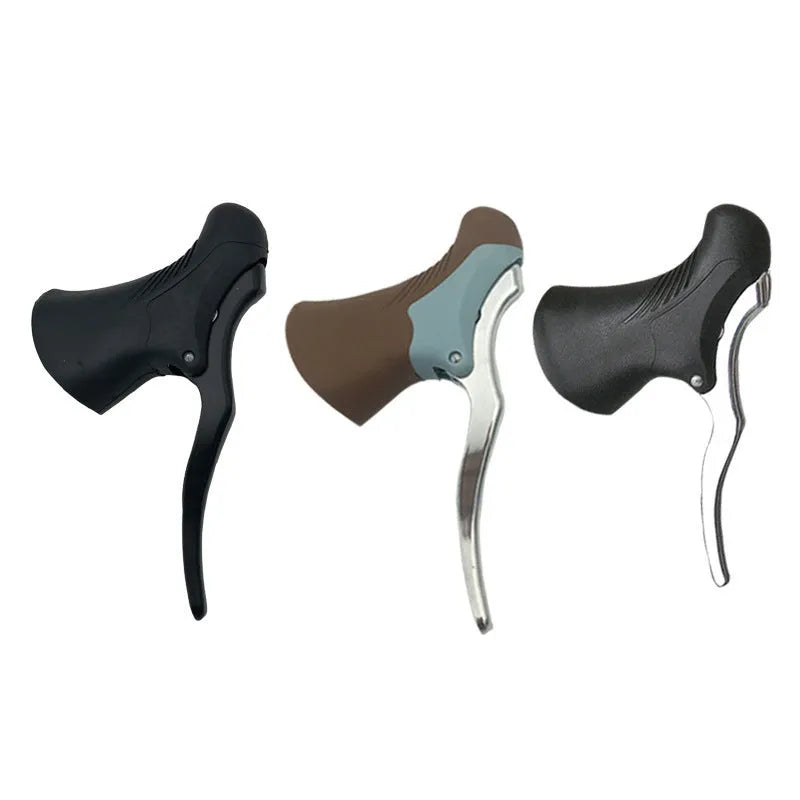 Pair of aluminium road bicycle brake handles in black and black silver for 22.2mm and 23.8mm handlebars.