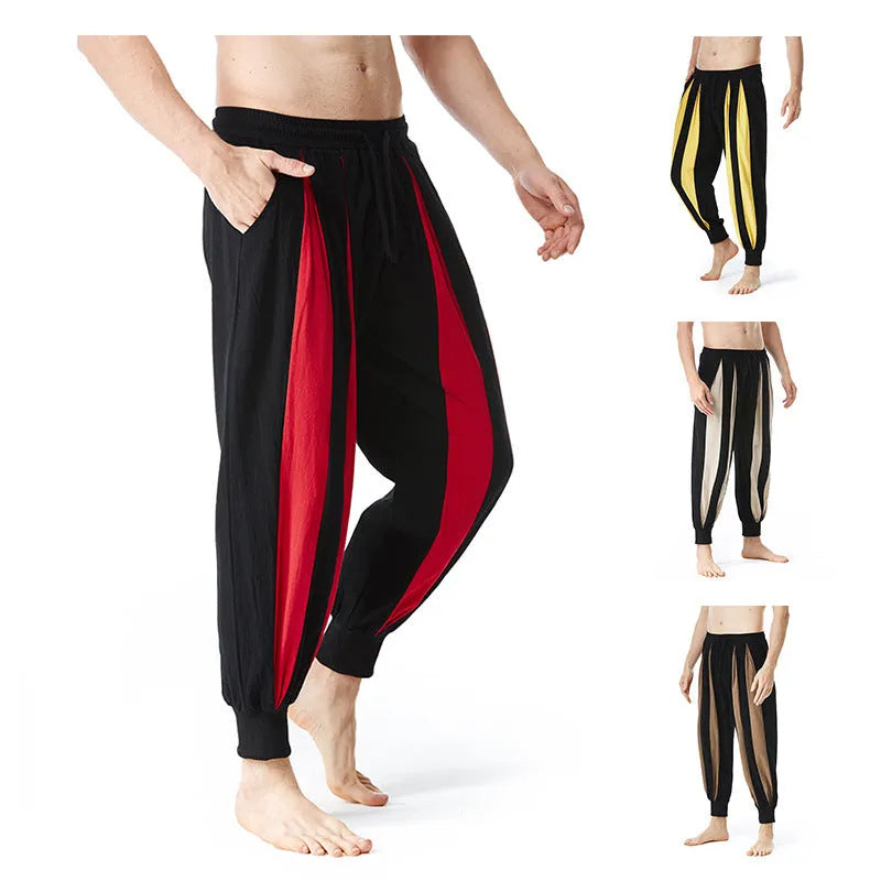Men's straight cut casual trousers in khaki, brown, red, and yellow colours