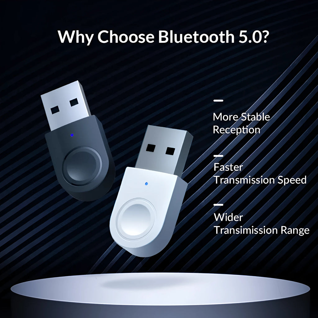BTA-608 black USB Bluetooth 5.0 adapter for desktop PC, plug and play, 10 m range