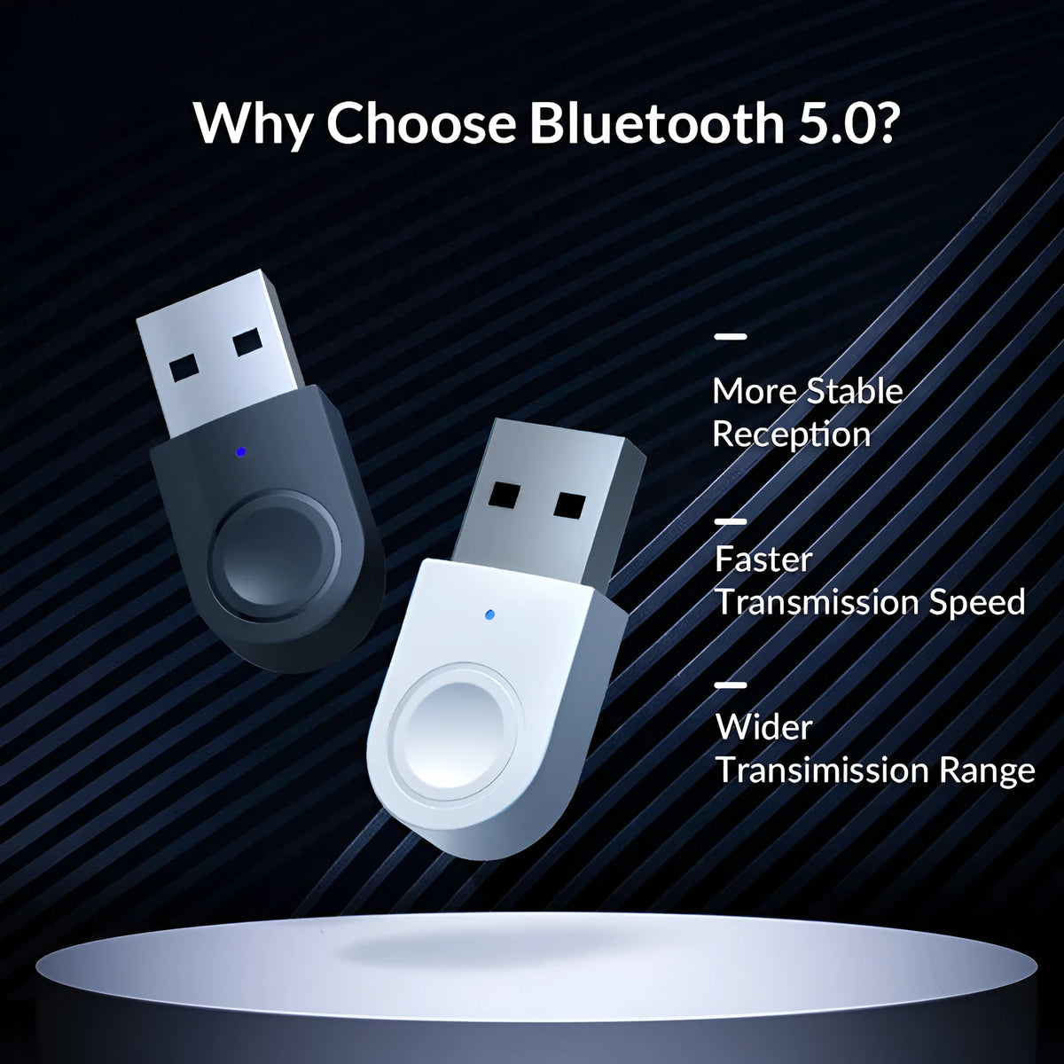 BTA-608 black USB Bluetooth 5.0 adapter for desktop PC, plug and play, 10 m range