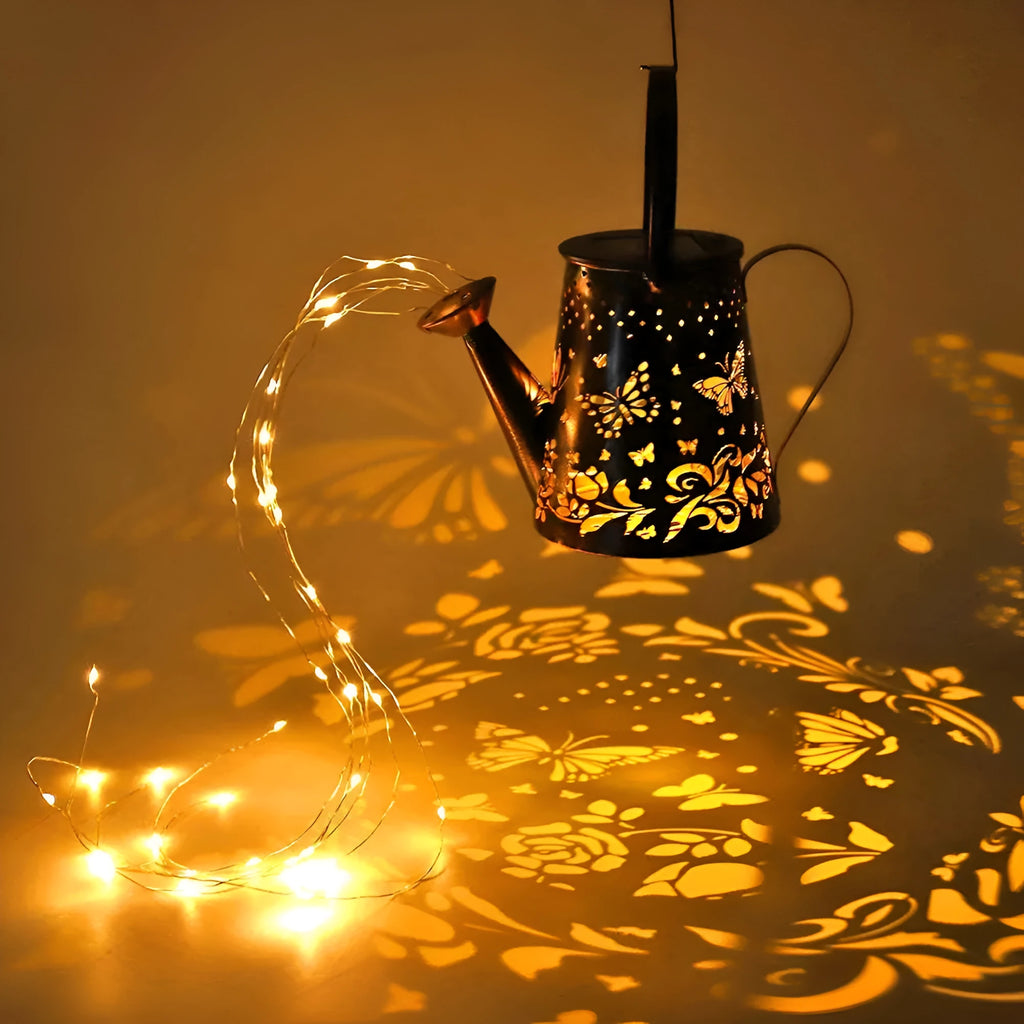 Solar garden lamp with butterfly pattern iron construction and tapered design