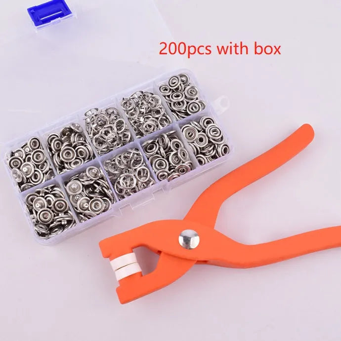 Stainless steel five claw no-sew button and pliers for children's clothing