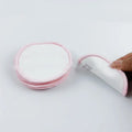 Set of red and blue velvet makeup remover pads with cotton mesh storage bag
