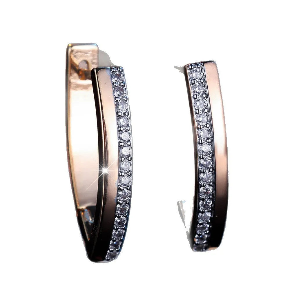 Women's geometric V-shaped ear clips with champagne gold electroplating and white diamond accents