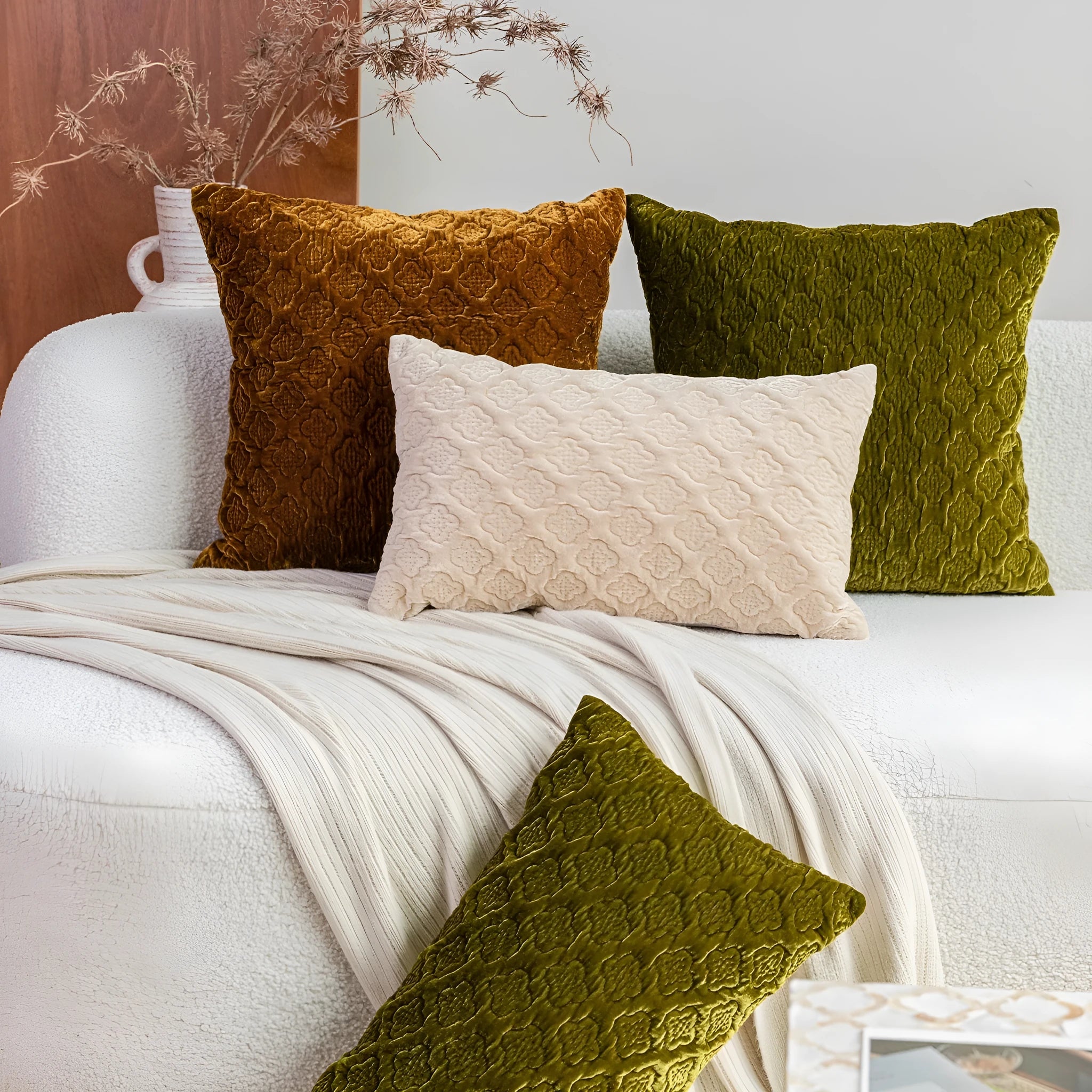 Brown gold antique Chinese style quilted cushion pillow with three-dimensional pattern