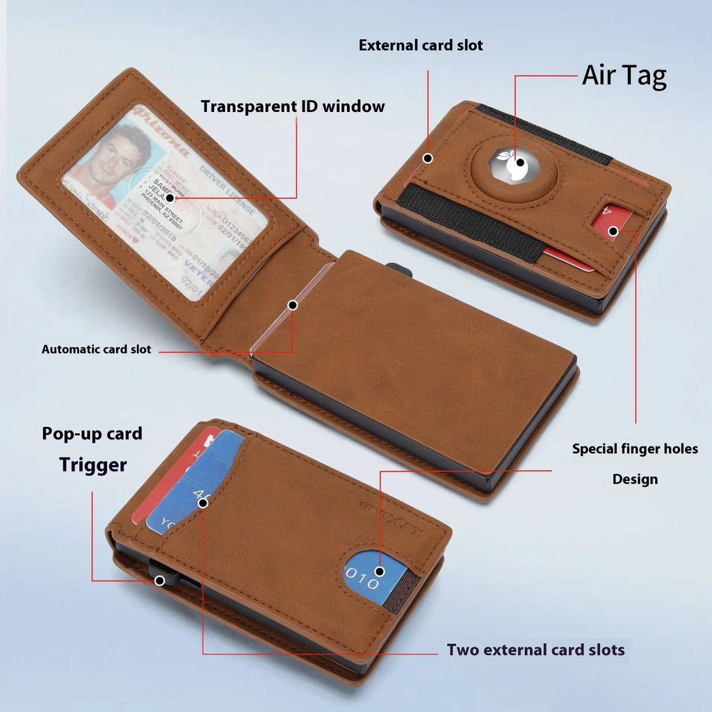 Men's slim card holder wallet in black synthetic leather with RFID blocking protection