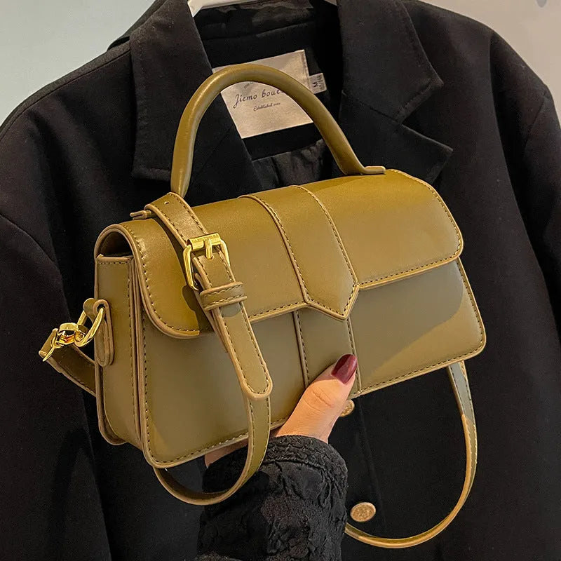Women's beige PU messenger bag with horizontal square shape and file organiser compartment