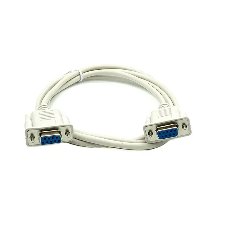 Milky white female to female RS232 serial cable with DB9 connectors measuring 1.5 metres