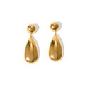 Gold-coloured stainless steel earrings with hemisphere and water drop pendant design