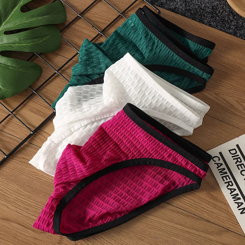 Men's low waist transparent lace underwear in multiple colours showing breathable quick-drying design