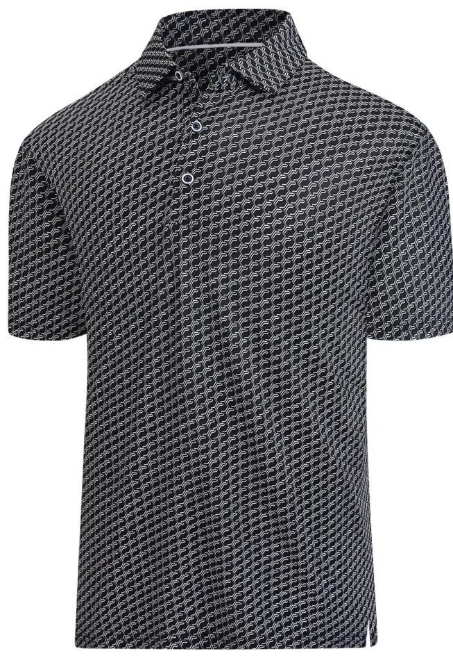 Men's 3D printed short sleeve t-shirt with graphic pattern and zip decoration on a mannequin.