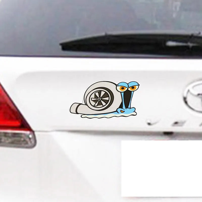 Reflective cartoon snail car sticker decal measuring 12 by 8 cm.