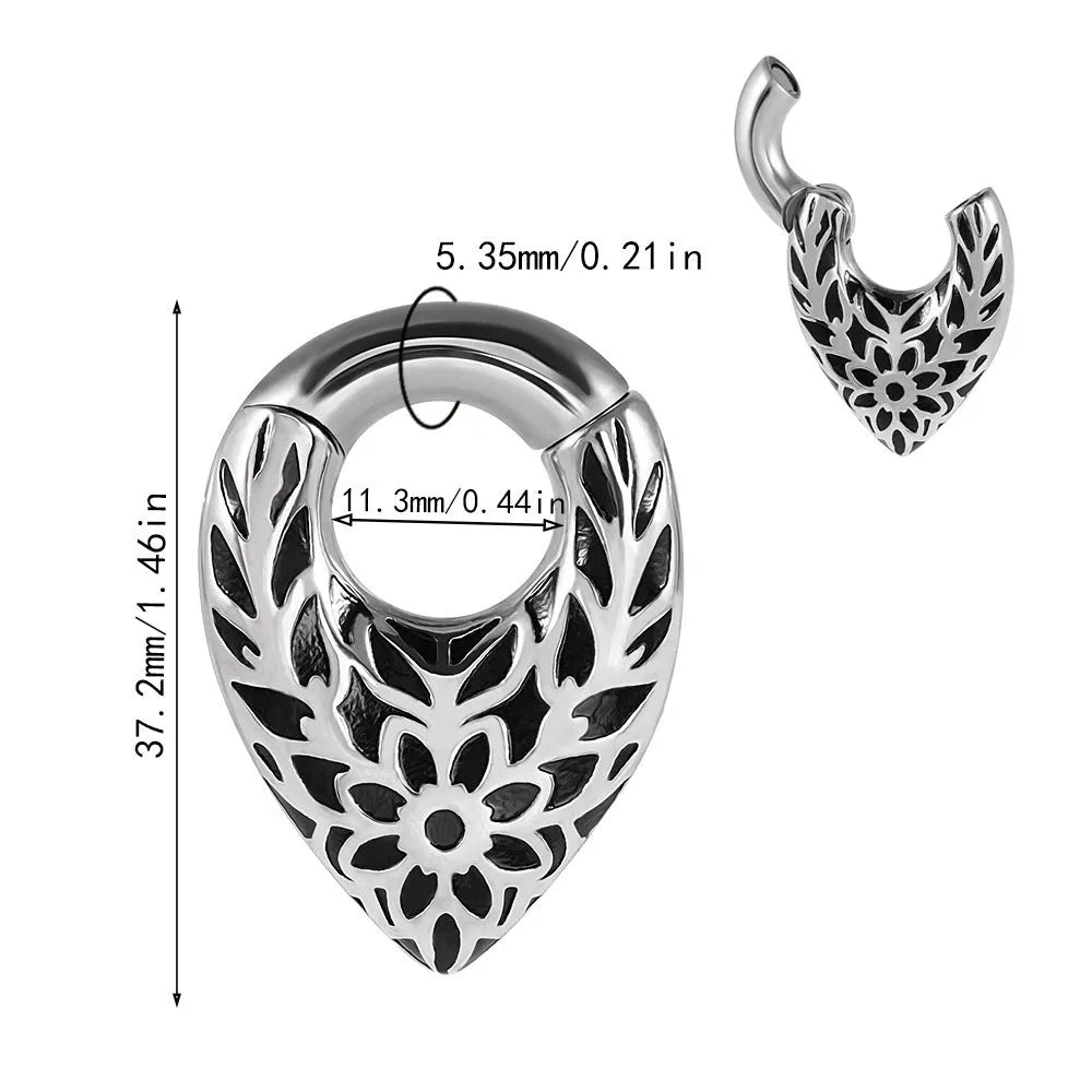 Drop-shaped auricle earlobe round hanging egg fashion ear extender with totem elements in stainless steel