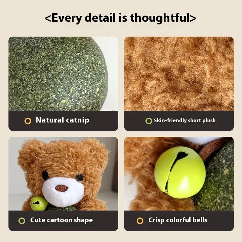 Plush catnip toy shaped like animal with bell and mint ball for cats to play with