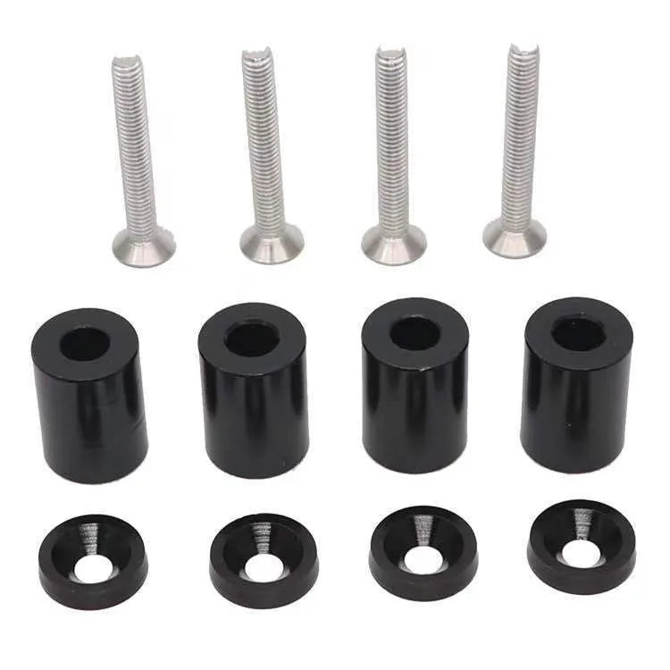Aluminium car machine cover shim kit with screws, nuts and washers in red, blue and black colours
