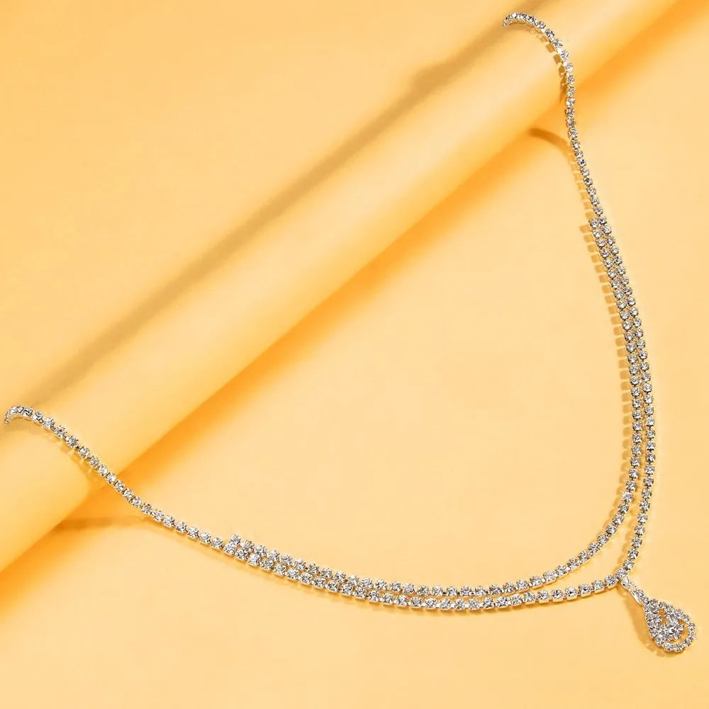Gold and silver rhinestone water drop pendant waist chain for women with lobster clasp