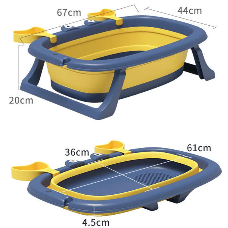 Foldable portable pet bathing tub for small cats and dogs in blue and orange colours.