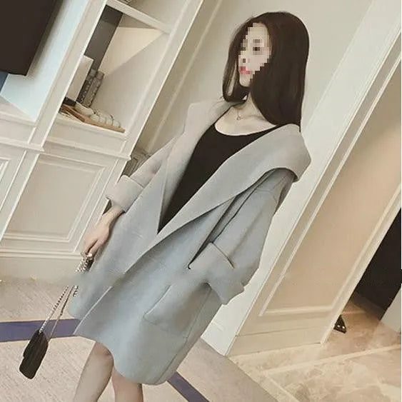 A grey plus size women's thin cotton coat with lace detailing and long sleeves.