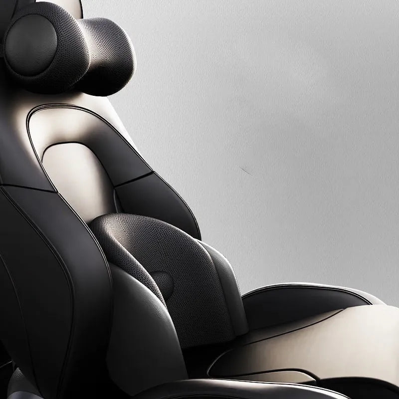 Car seat massage cushion with memory cotton construction and electric massage function for headrest and lumbar support