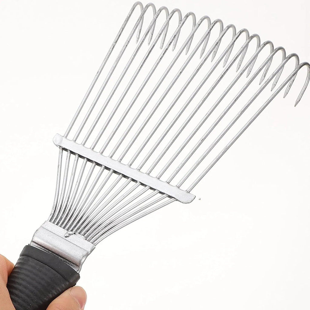 Black stainless steel pet grooming rake comb with metal teeth for horse, dog, and cattle grooming.