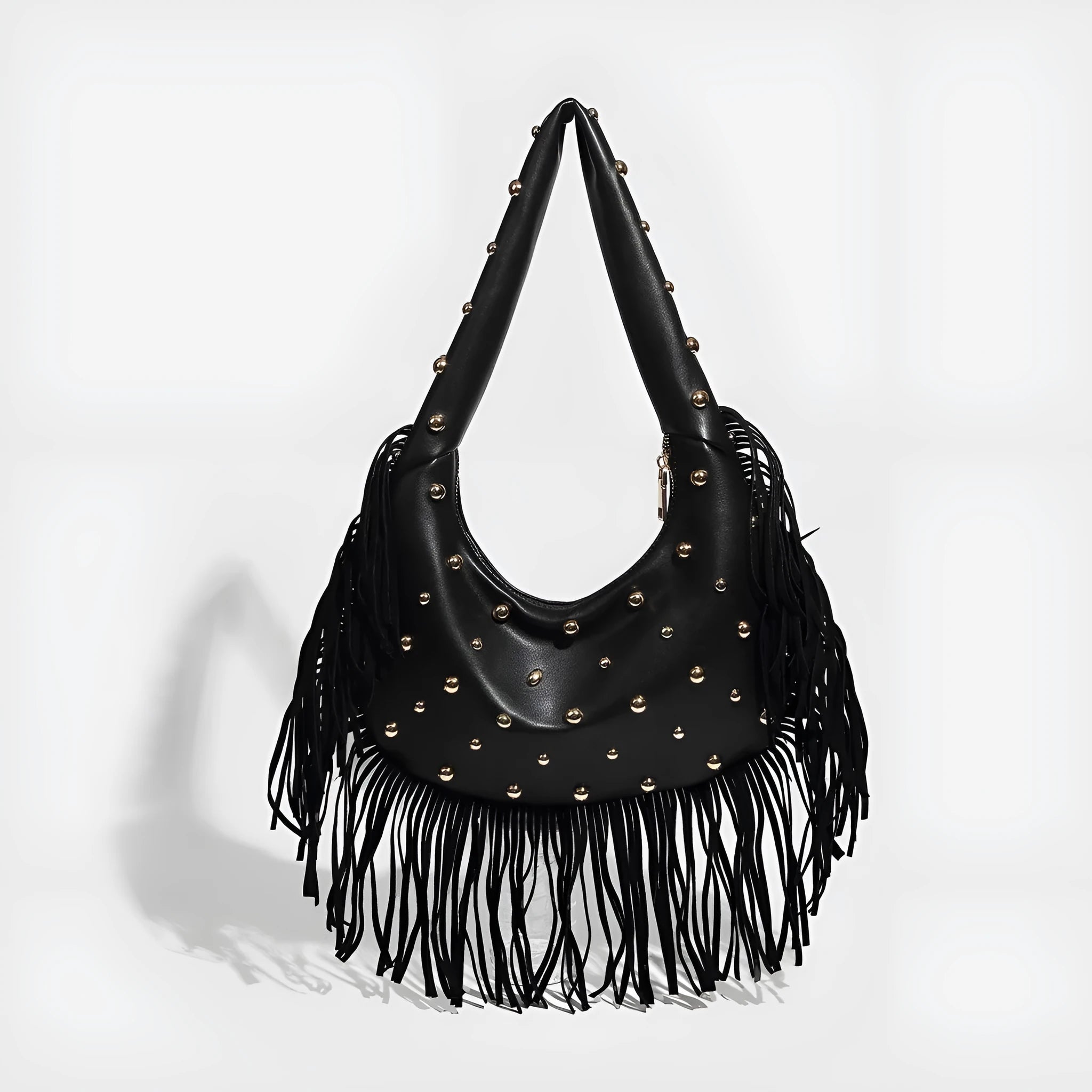 Retro tassel shoulder handbag in black or wine red with internal mobile phone compartment