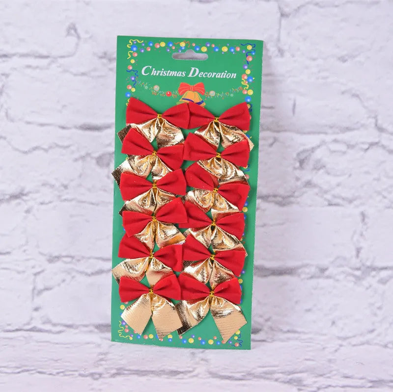 5 cm polyester Christmas bow ornament in gold, red, red gold, or silver colours for tree decoration