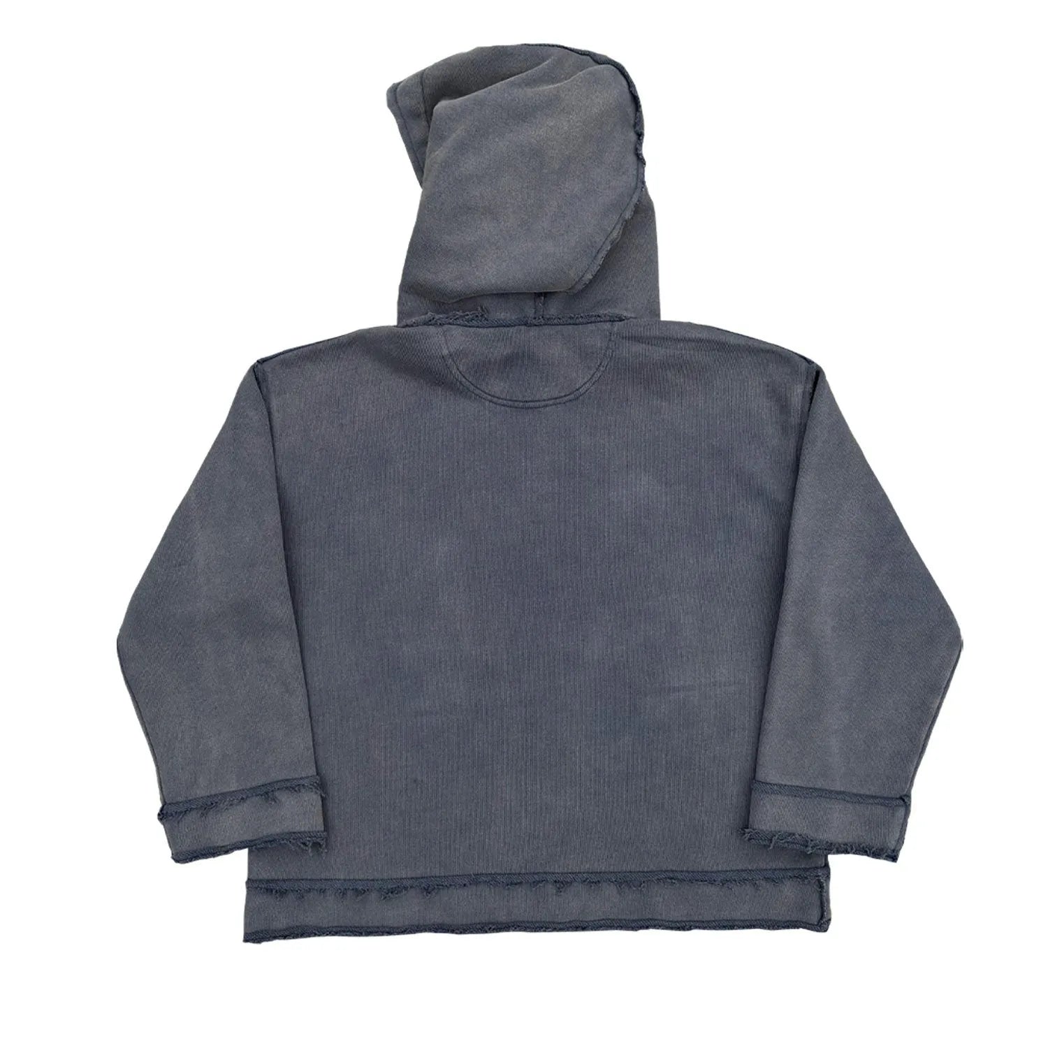 Dark blue hoodie sweater with back design detail shown in M, L, and XL sizes