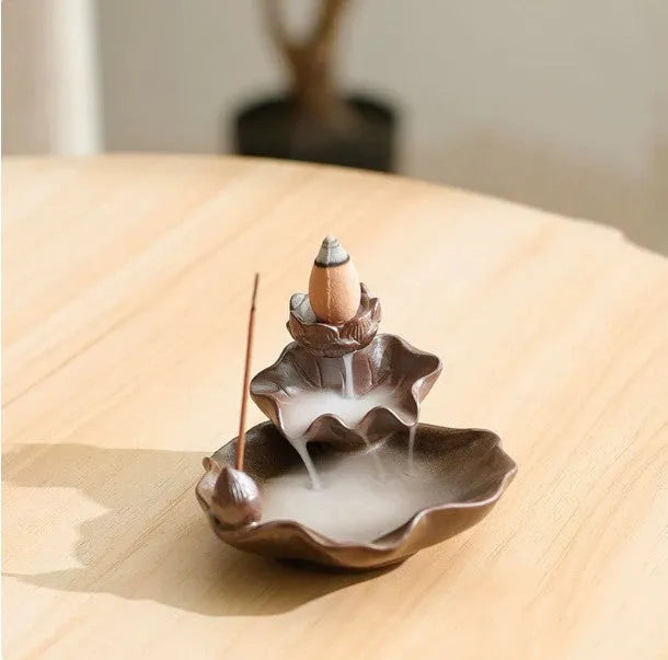 Purple clay ceramic reverse flow incense burner with Ge kiln process and new Chinese style design