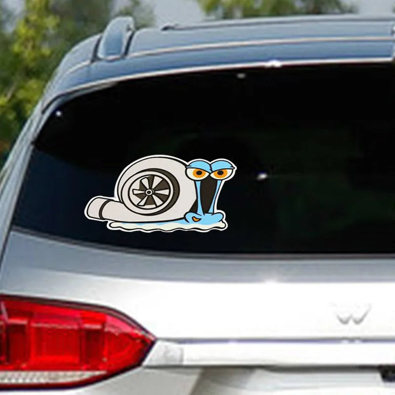 Reflective cartoon snail car sticker decal measuring 12 by 8 cm.