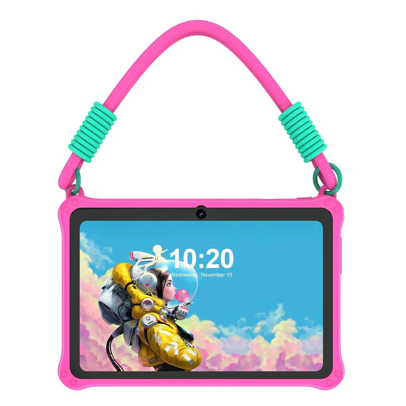 Sapphire blue silicone protective case for 7-inch children's tablet with flat carrying strap
