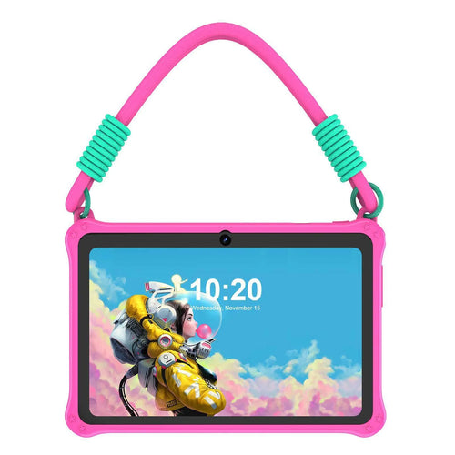 Sapphire blue silicone protective case for 7-inch children's tablet with flat carrying strap