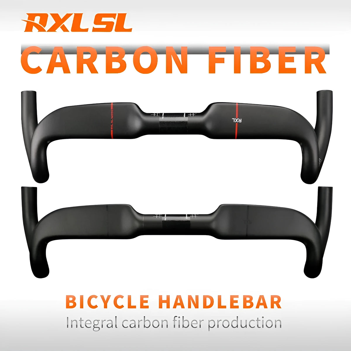 Carbon fibre road bicycle handlebar showing red double line graphic and 420mm width